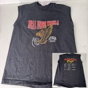 VTG ROAD KILL CAFE Sturgis Sleeveless Shirt Meal Under Wheels XL Anvil Made USA